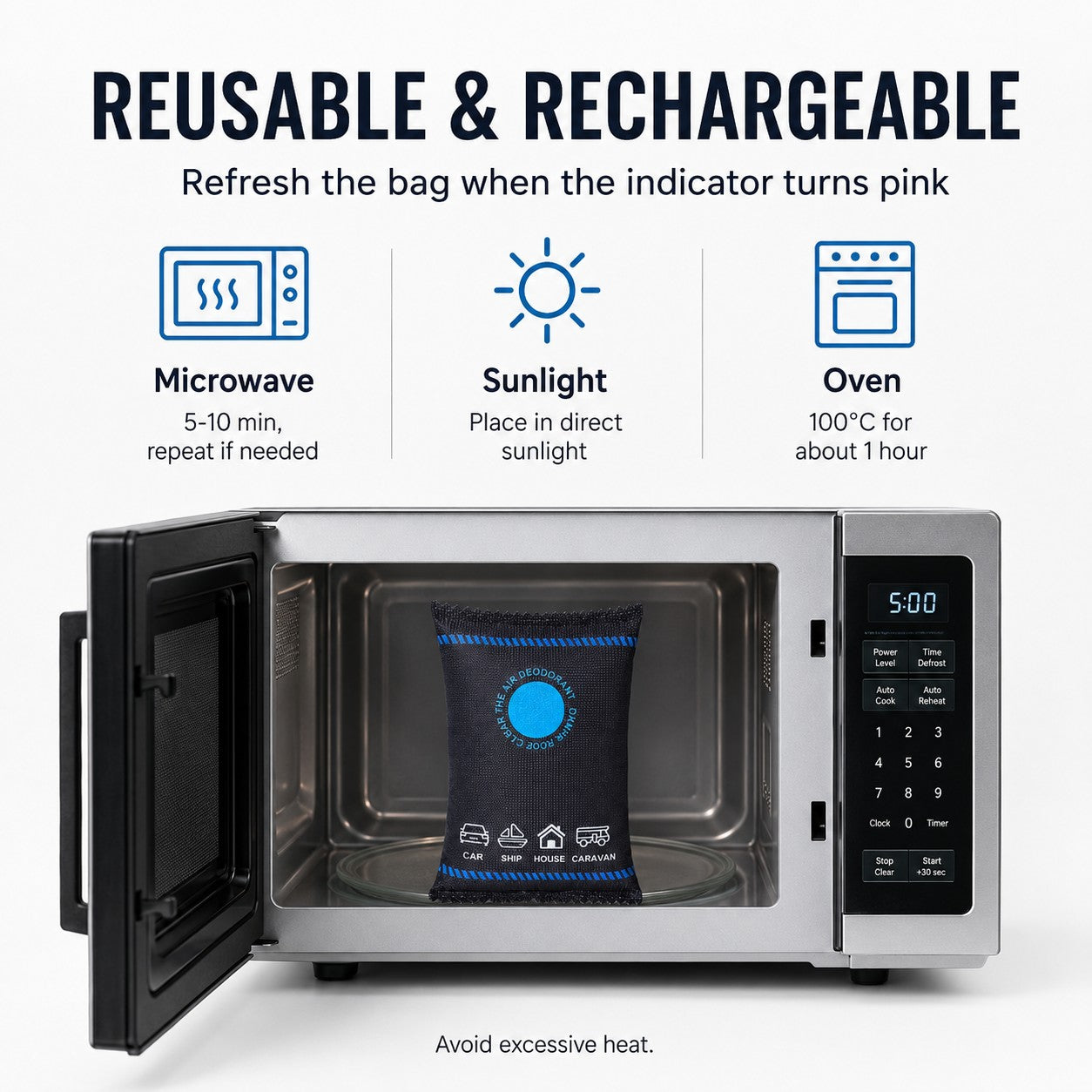 Reusable and rechargeable via microwave, sunlight or oven