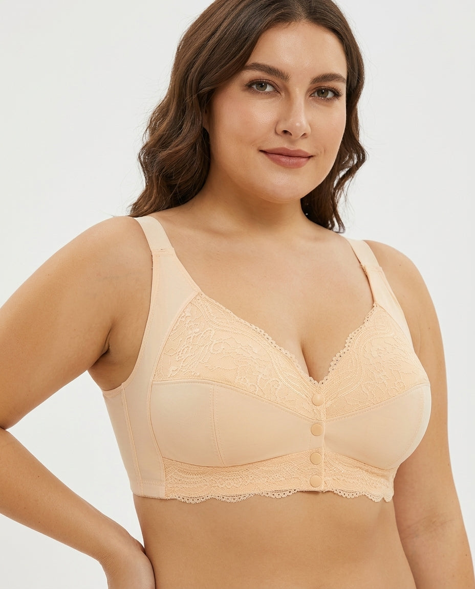 Freya Lace Front Closure Support Bra Nude Model Front