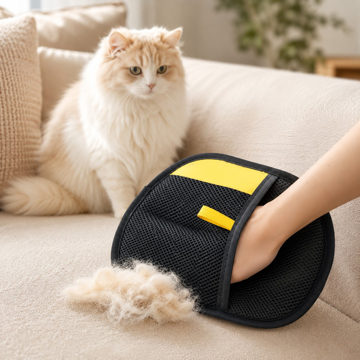 Removing pet hair from a sofa