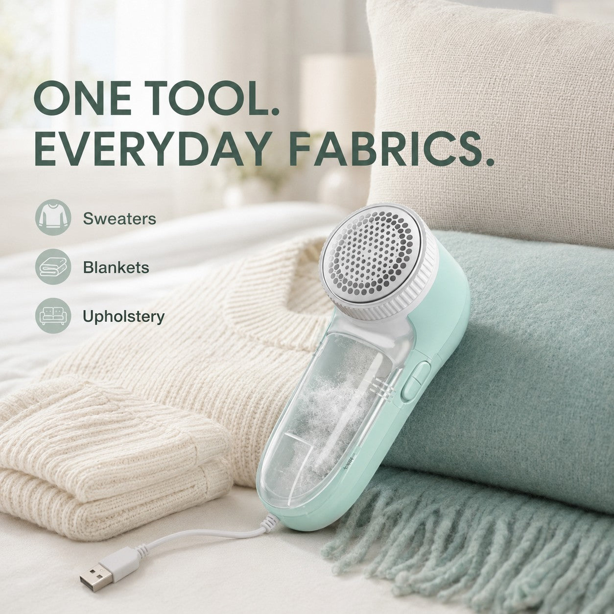 One tool for sweaters, blankets and upholstery