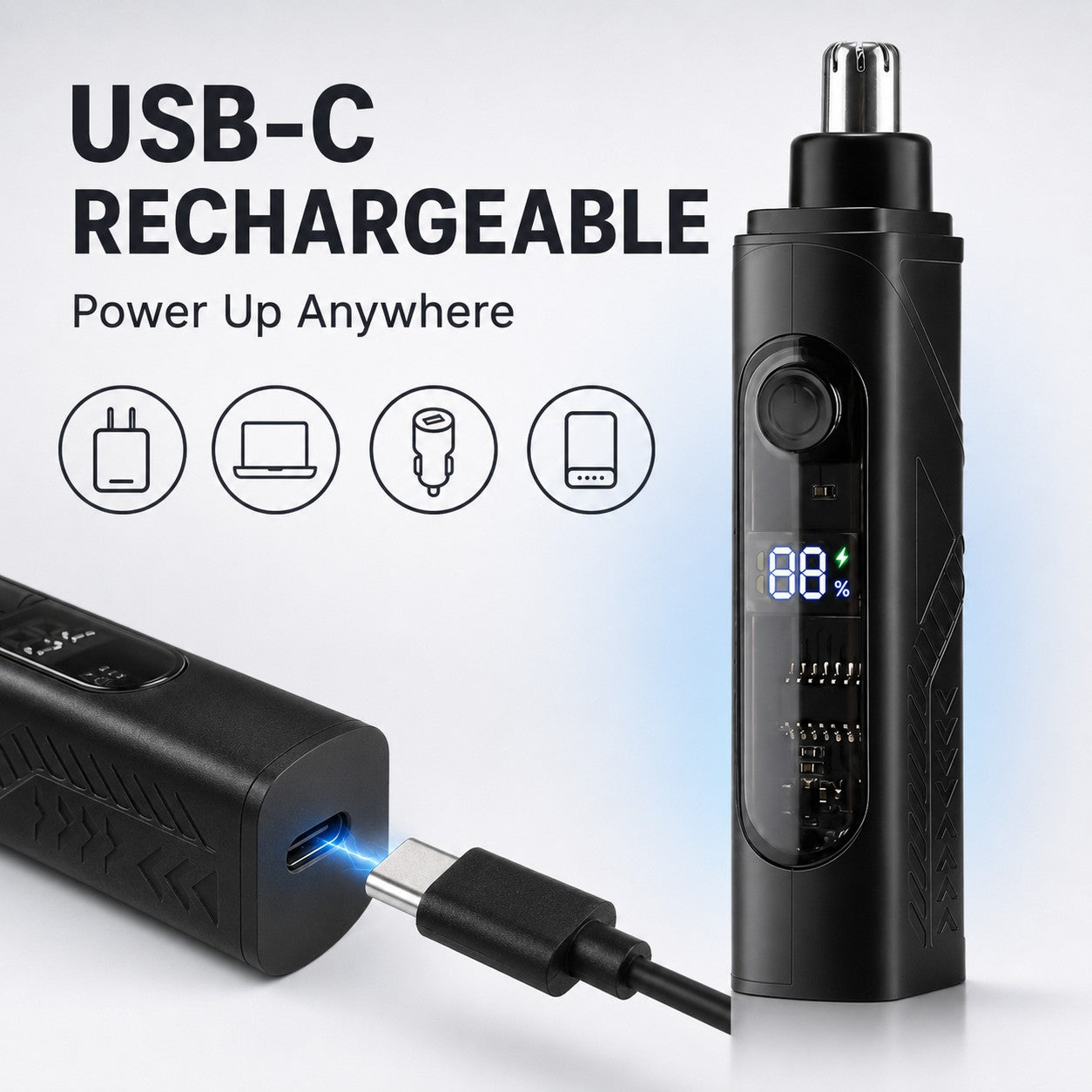 USB-C rechargeable trimmer with battery display