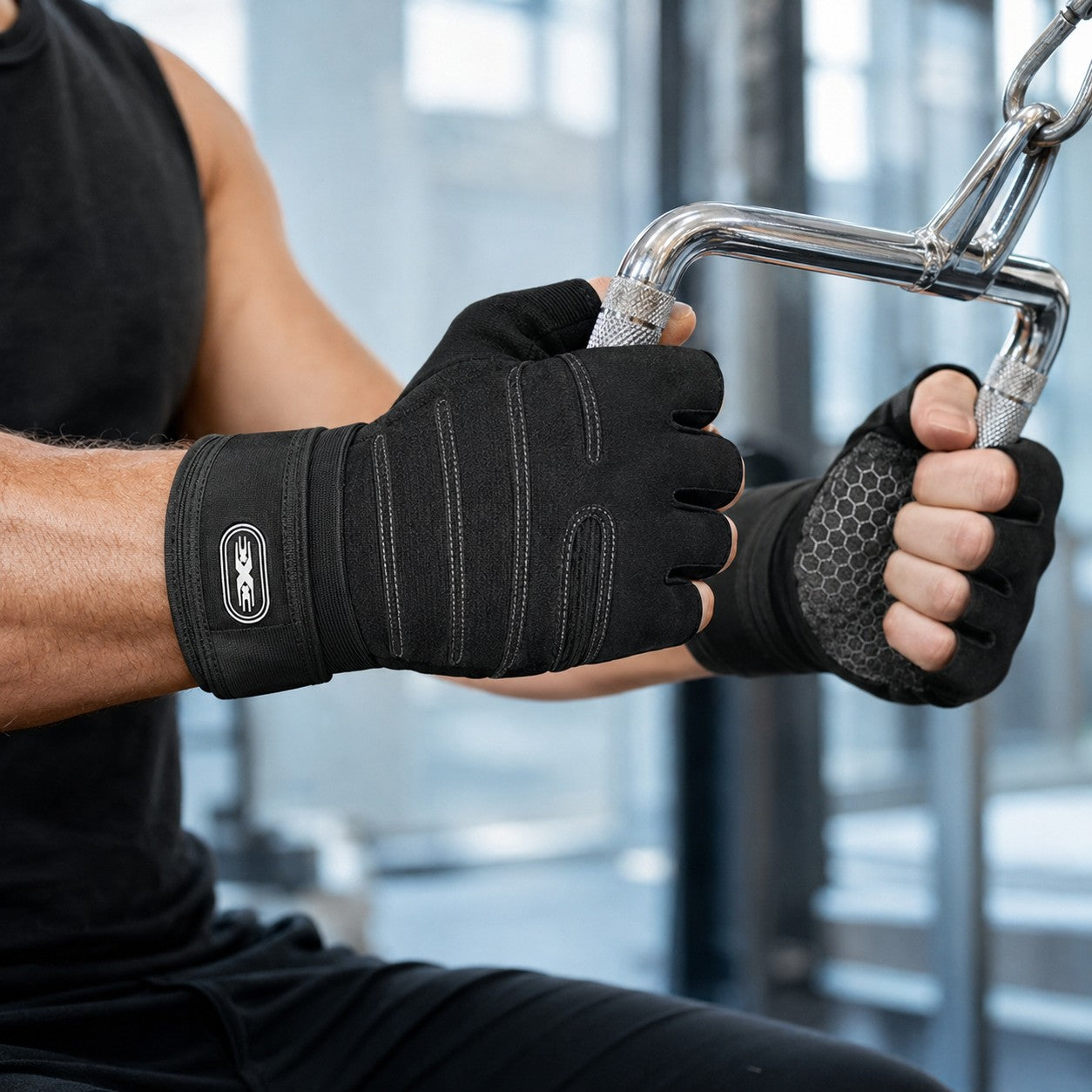 Using the cable machine with the GripFit gym gloves
