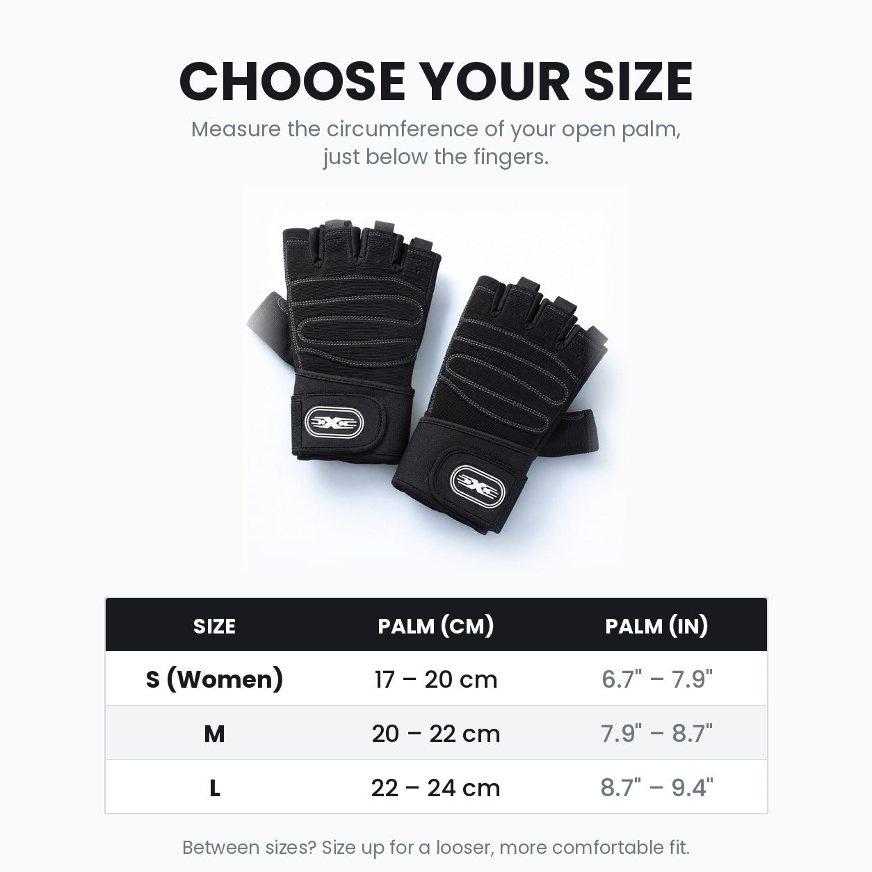 GripFit gym gloves size guide - measure your palm circumference