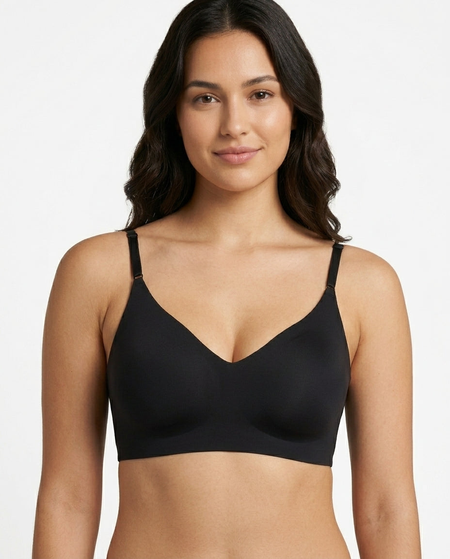 Ivy Deep V Thin Strap Bralette Black Front Close Product Detail