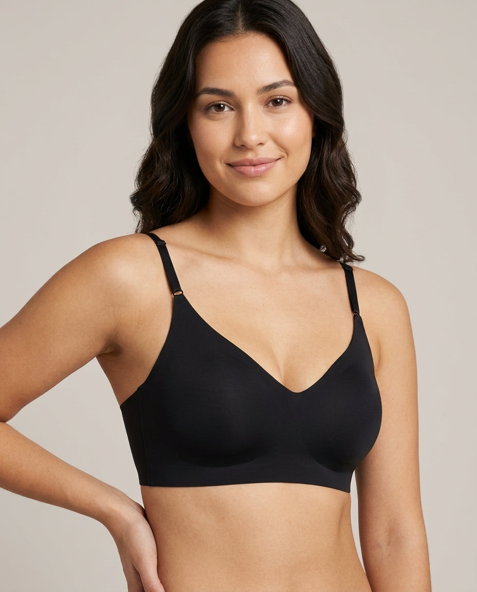 Ivy Deep V Thin Strap Bralette Black Hero Front Model