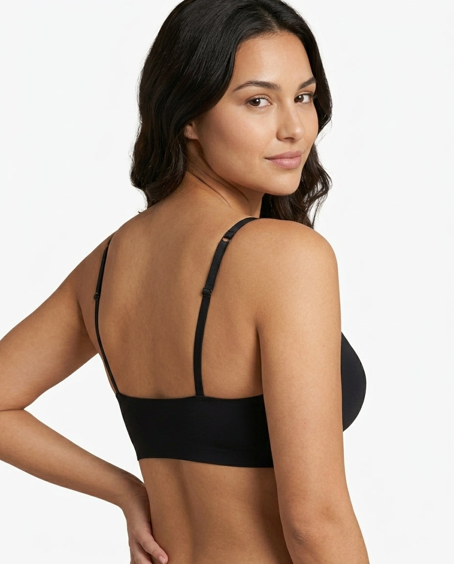 Ivy Deep V Thin Strap Bralette Black Side Back Adjustable Strap Detail