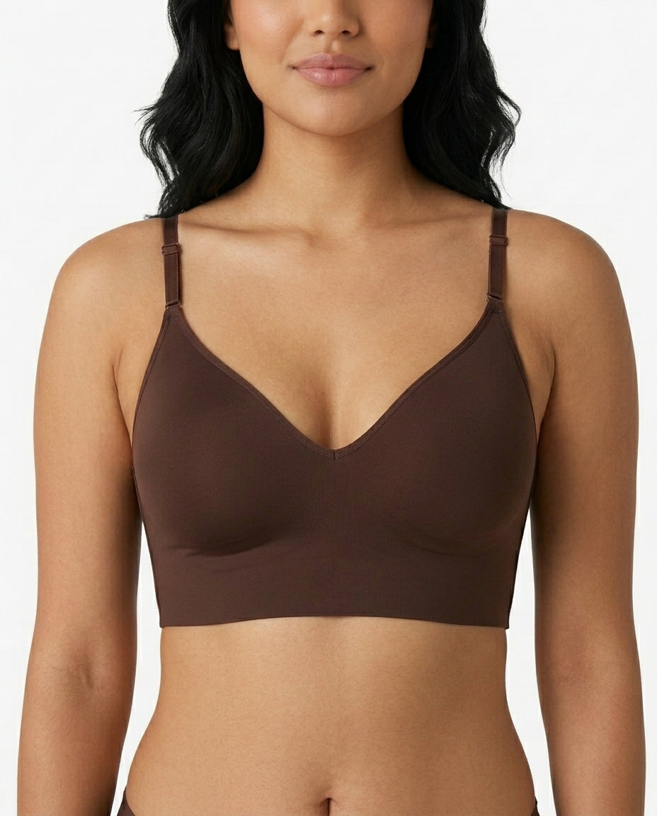 Ivy Deep V Thin Strap Bralette Chocolate Brown Front Close Product Detail