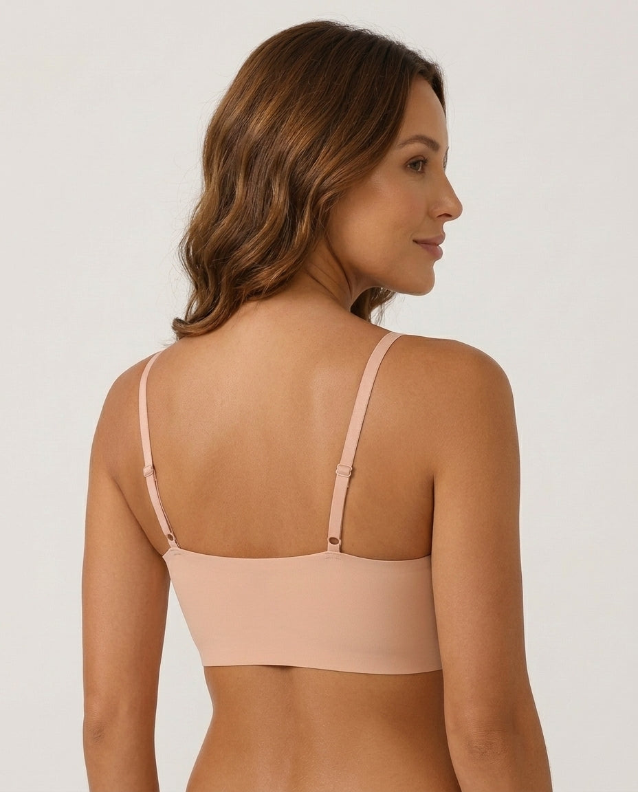Ivy Deep V Thin Strap Bralette Nude Beige Back Straight Band Adjustable Strap Detail