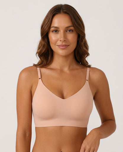 Ivy Deep V Thin Strap Bralette Nude Beige Hero Front Model