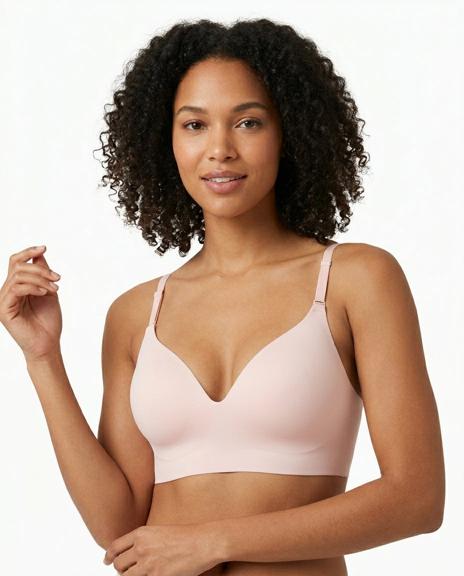 Ivy Deep V Thin Strap Bralette Soft Pink Hero Front Model