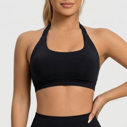 Kaia Seamless Halter Neck Sports Bra Black Front