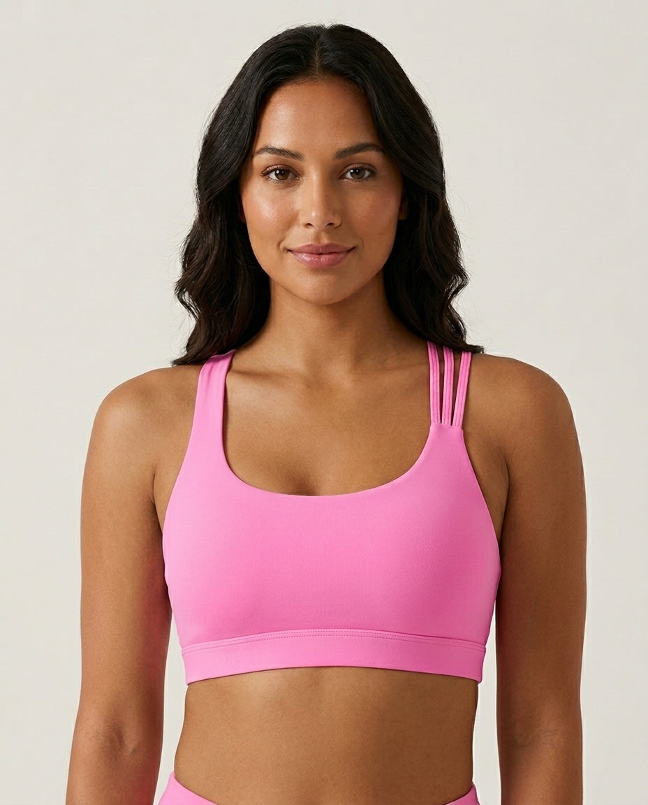 Kira Strappy Crossback Yoga Bra Hot Pink Front Close Detail