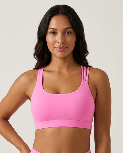 Kira Strappy Crossback Yoga Bra Hot Pink Model Front