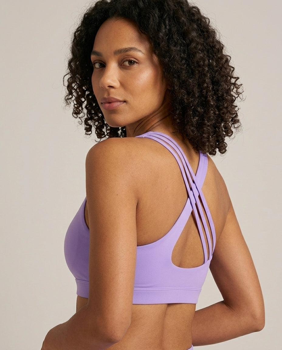 Kira Strappy Crossback Yoga Bra Lavender Crossback Detail