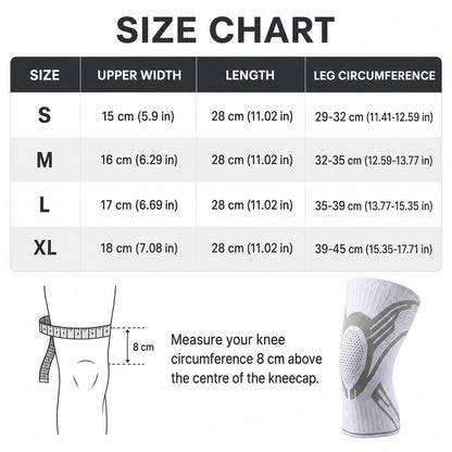 KneeGuard compression knee sleeve size chart