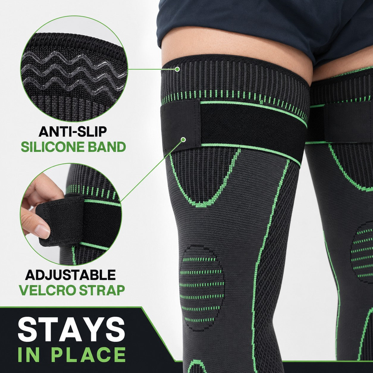 Non-slip band keeps the sleeve in place during activity