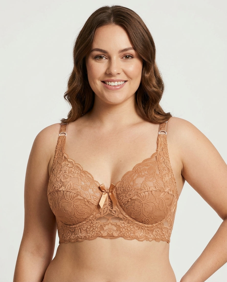 Lena Longline Lace Underwire Bra Nude Model Front