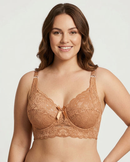 Lena Longline Lace Underwire Bra Nude Model Front