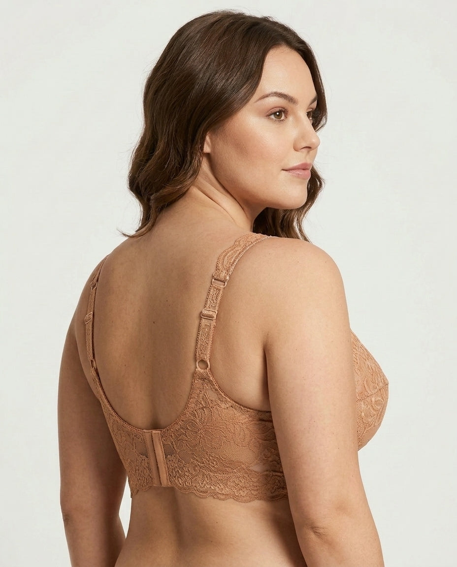 Lena Longline Lace Underwire Bra Nude Side Back Lace Detail