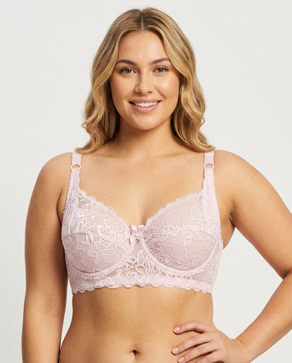 Lena Longline Lace Underwire Bra Pale Pink Model Front