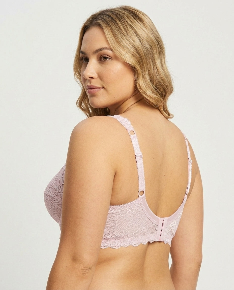 Lena Longline Lace Underwire Bra Pale Pink Side Back Lace Detail