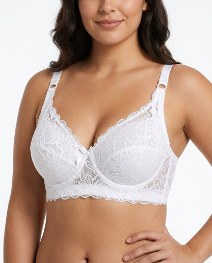 Lena Longline Lace Underwire Bra White Model Front