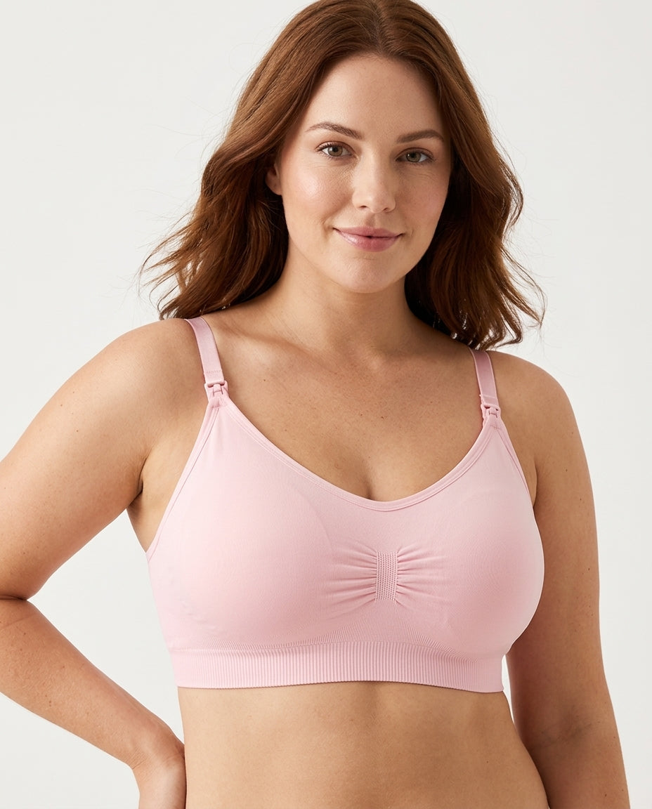 Leona Seamless Maternity Nursing Bra Baby Pink Hero Front Model