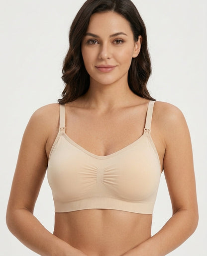 Leona Seamless Maternity Nursing Bra Beige Front Close Product Detail