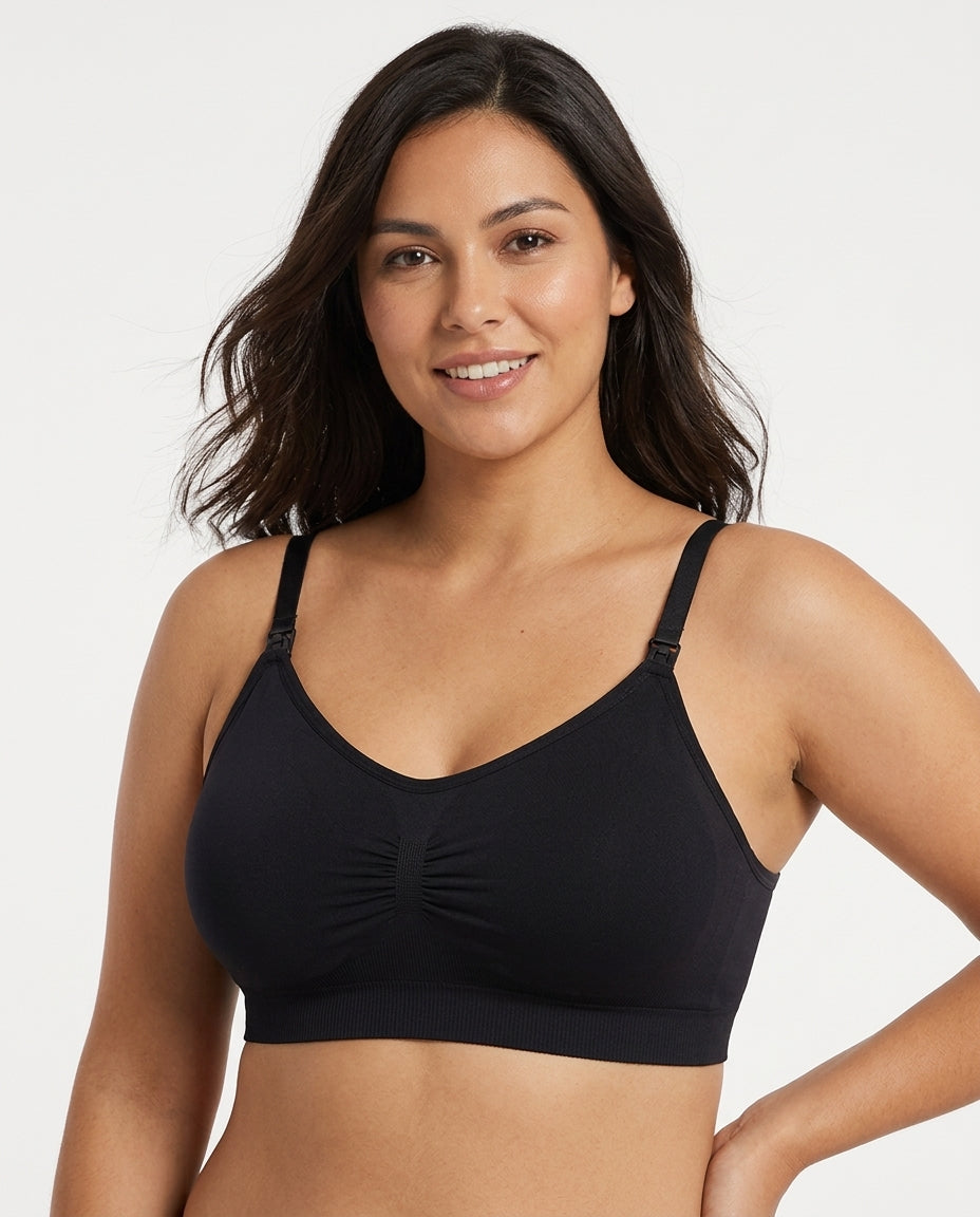 Leona Seamless Maternity Nursing Bra Black Hero Front Model
