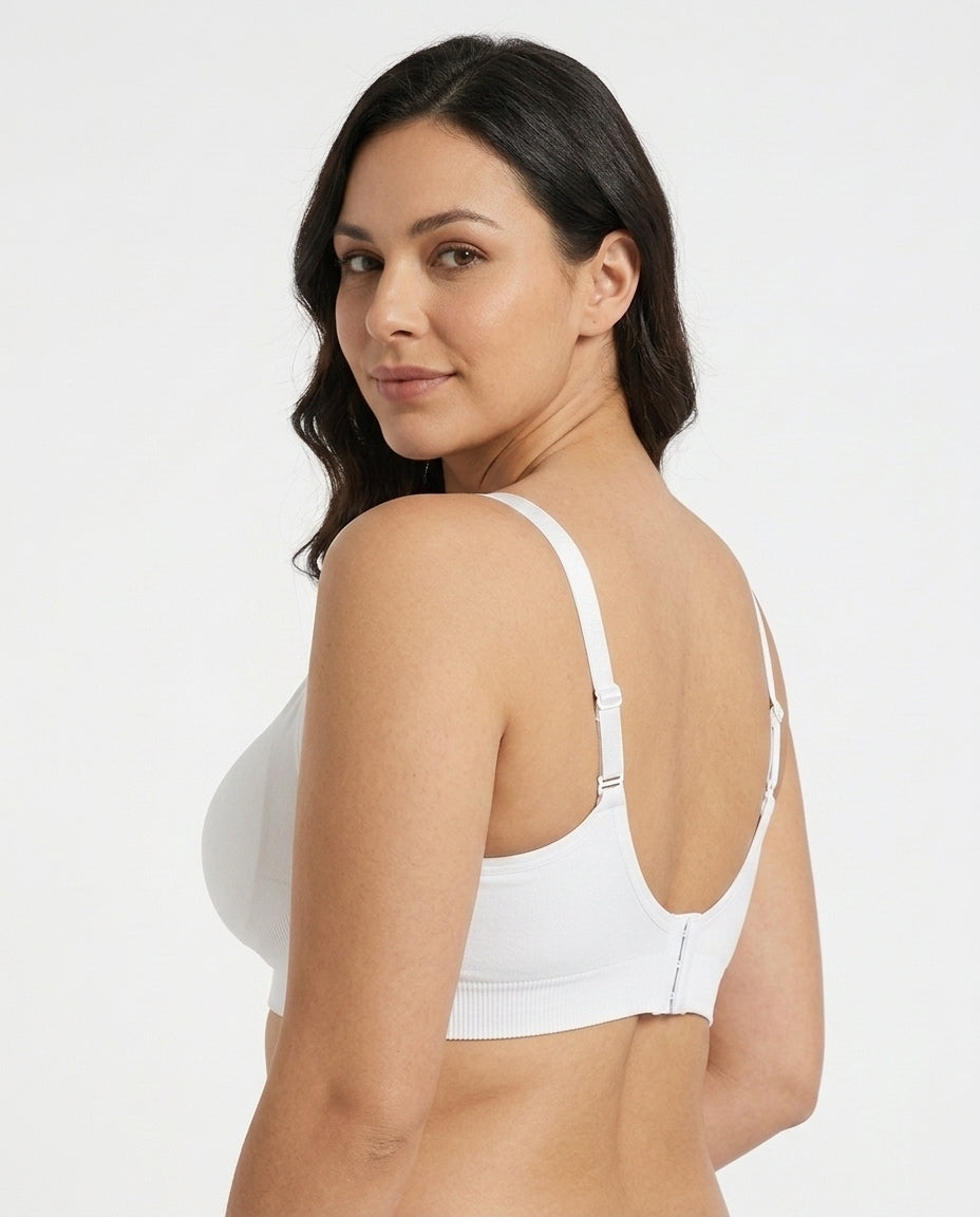 Leona Seamless Maternity Nursing Bra White Side Back U Back Hook Detail