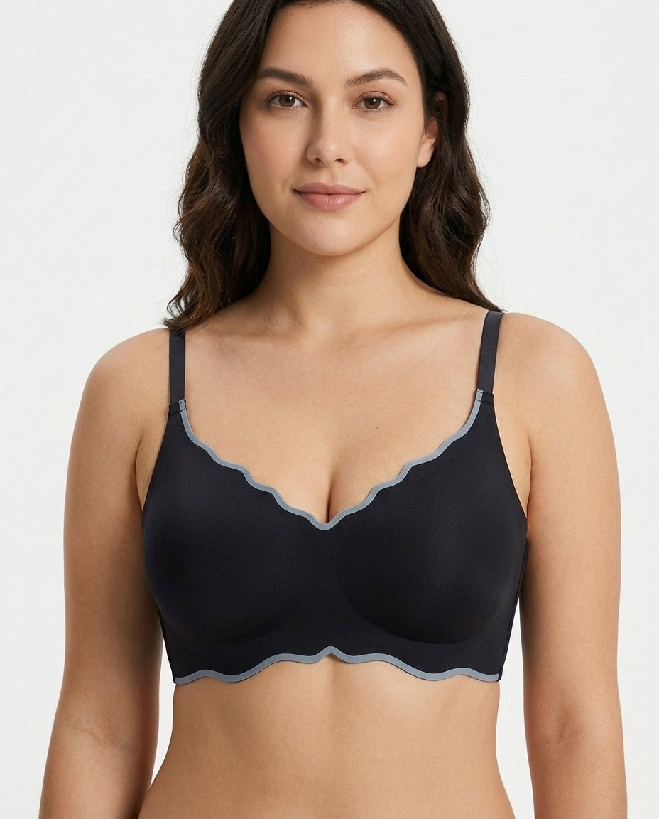 Liora Scallop Edge Seamless Bra Black Front Close Product Detail
