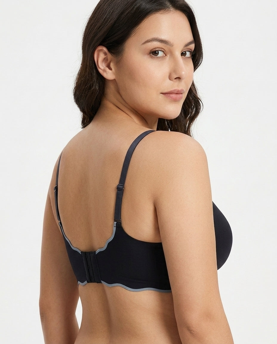 Liora Scallop Edge Seamless Bra Black Side Back Hook Strap Detail