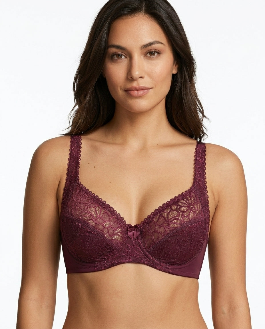 Livia Lace Full Coverage Bra Burgundy Lace Detail