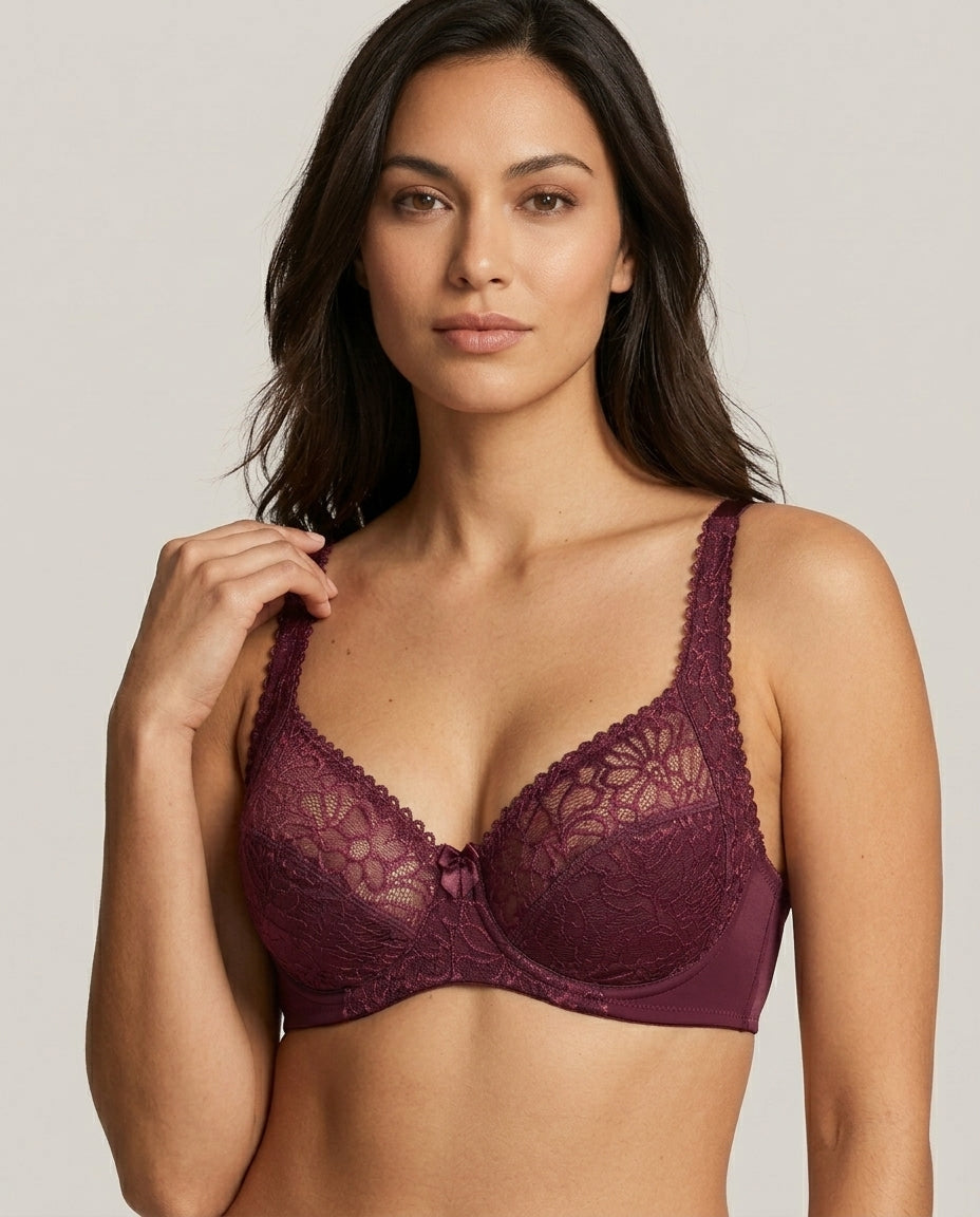 Livia Lace Full Coverage Bra Burgundy Strap Detail