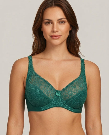 Livia Lace Full Coverage Bra Green Lace Detail