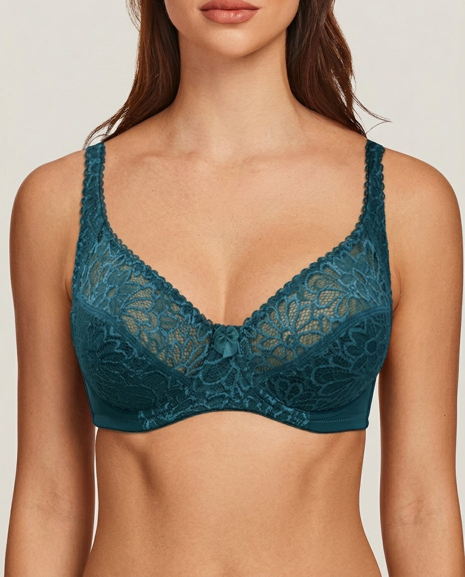 Livia Lace Full Coverage Bra Teal Lace Detail