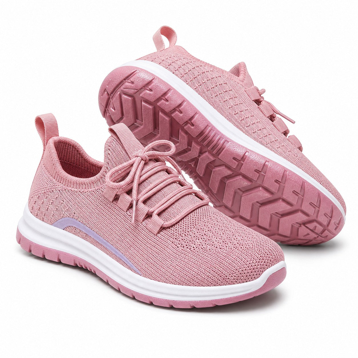 Luma Soft Sole Flyknit Sneakers For Women Blush Pink Front Hero Pair Sole