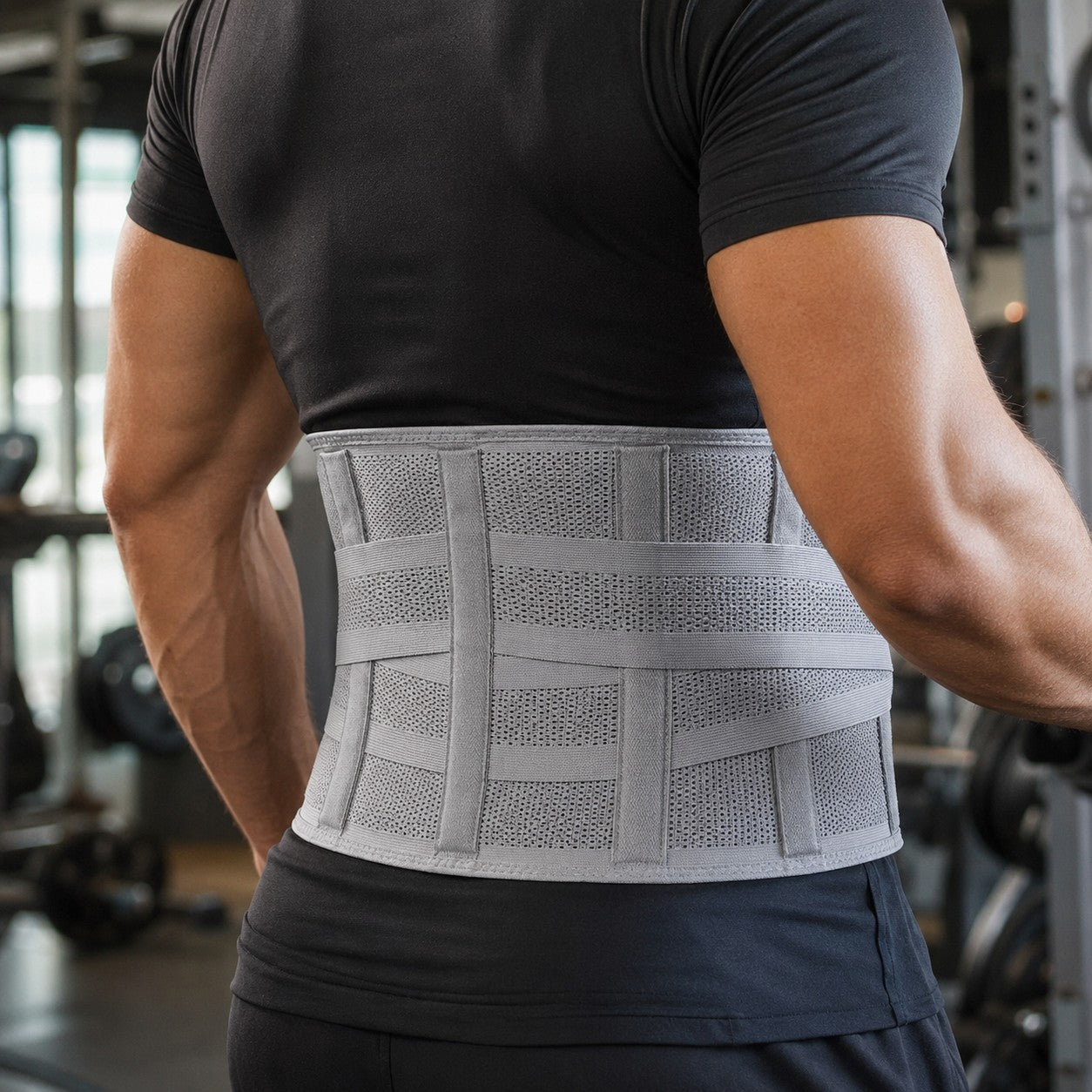Close-up of the LumbarEase belt worn in the gym