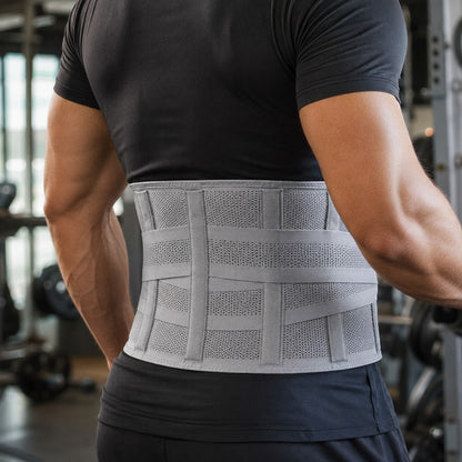 Close-up of the LumbarEase belt worn in the gym