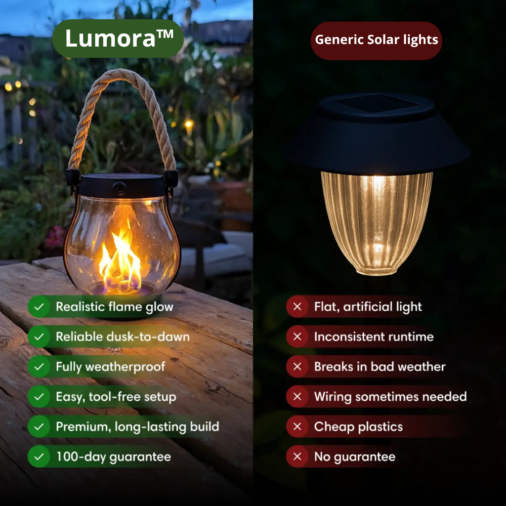 Lumora Solar Lantern with Realistic Flame Effect