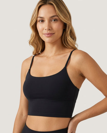Luna Light Longline Yoga Crop Bra Black Model Front