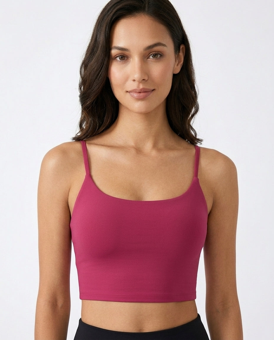 Luna Light Longline Yoga Crop Bra Hot Pink Front Close Detail