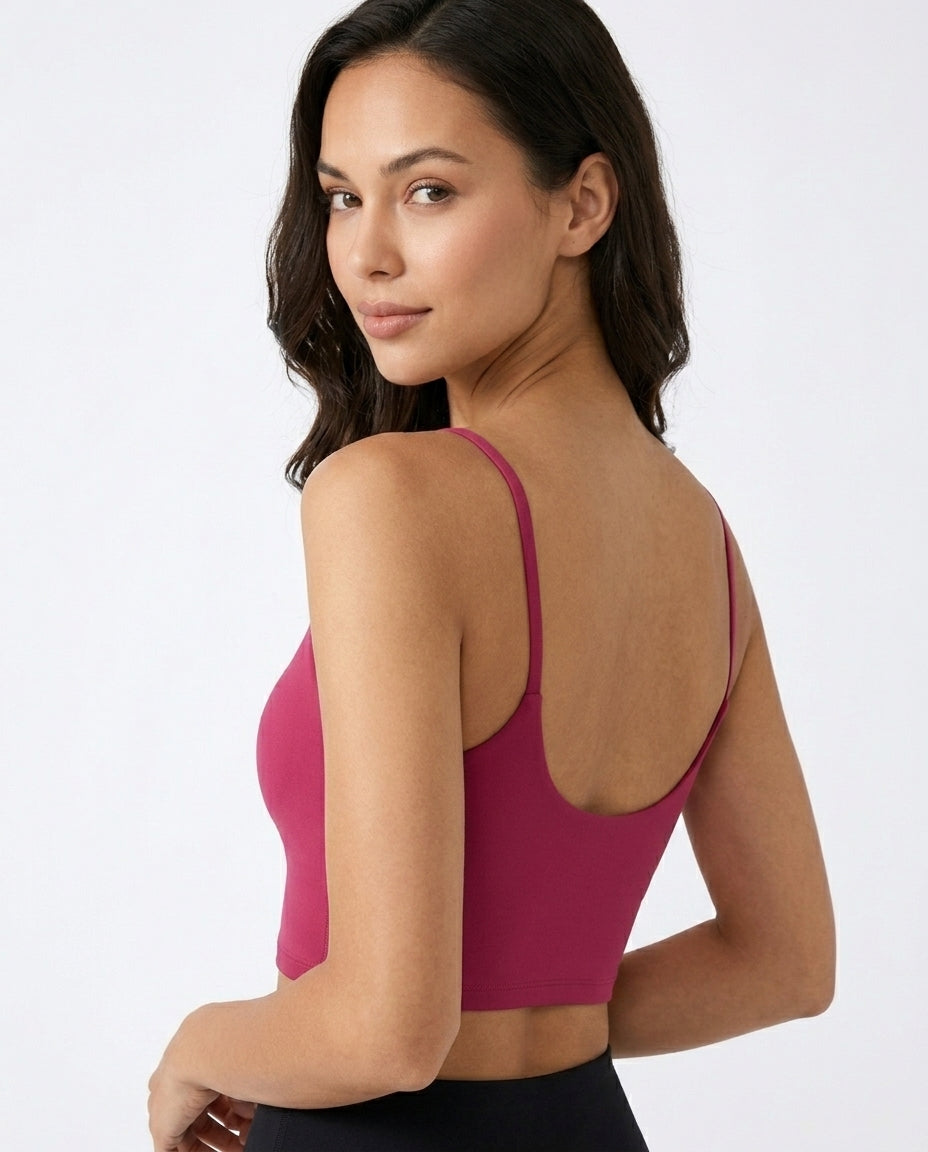 Luna Light Longline Yoga Crop Bra Hot Pink Scoop Back Detail