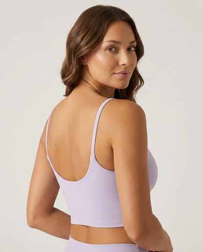 Luna Light Longline Yoga Crop Bra Lavender Scoop Back Detail