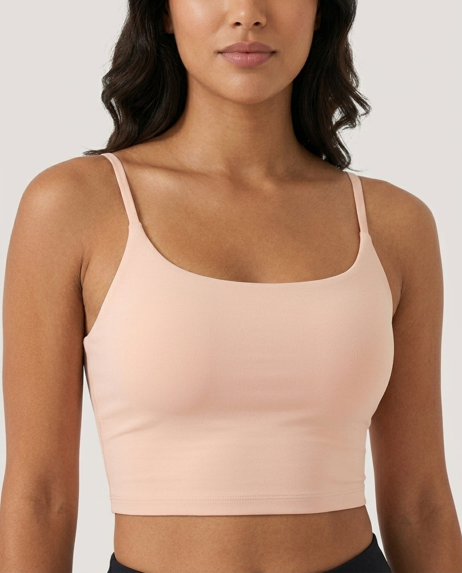 Luna Light Longline Yoga Crop Bra Nude Front Close Detail