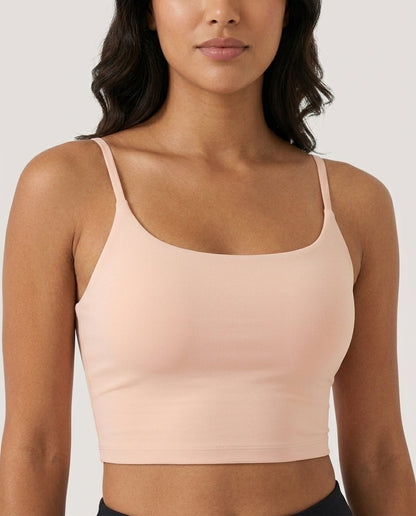Luna Light Longline Yoga Crop Bra Nude Front Close Detail