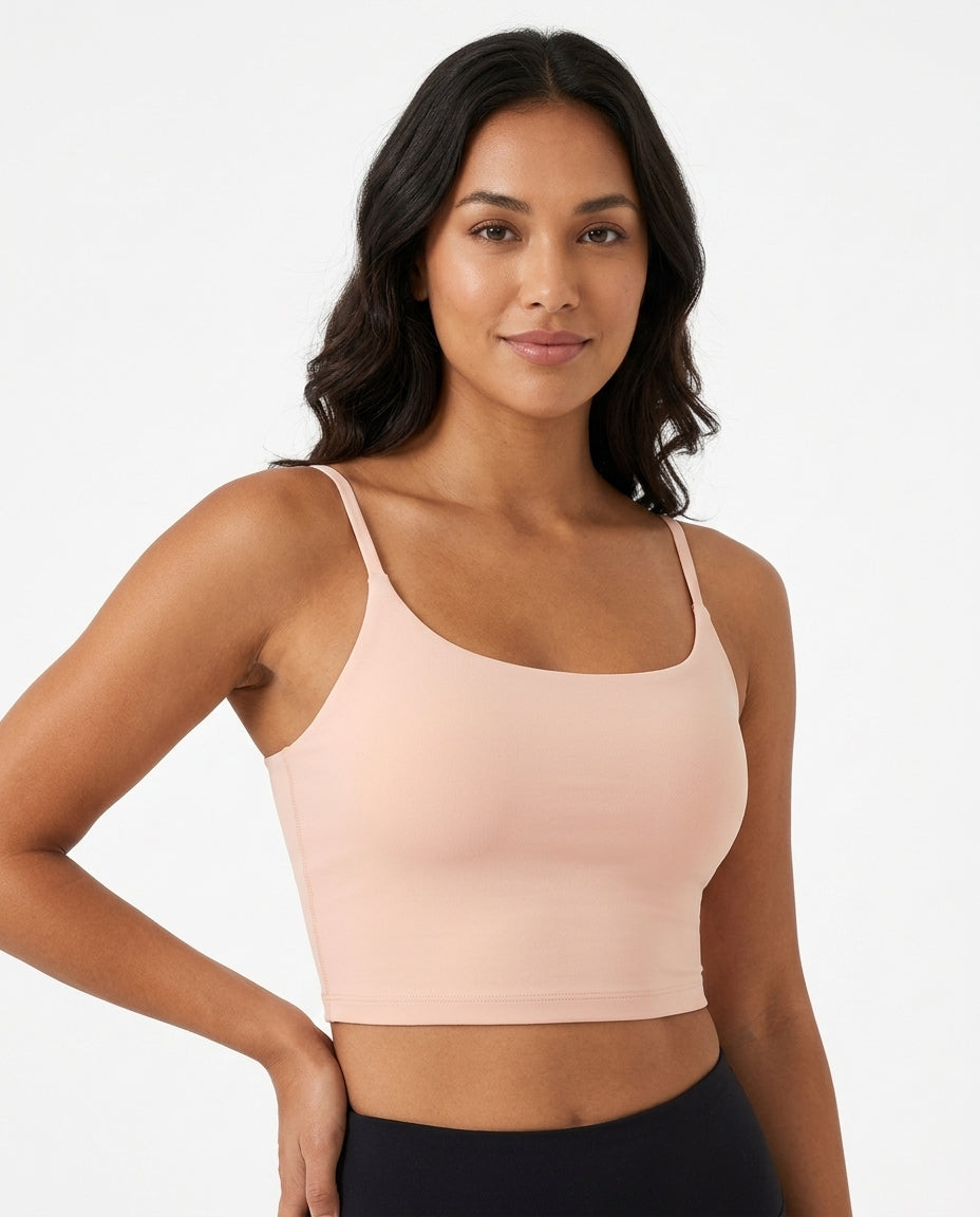 Luna Light Longline Yoga Crop Bra Nude Model Front