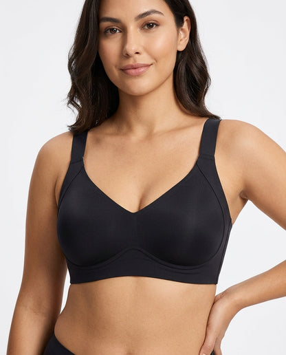 Mabel Wide Strap Wirefree Support Bra Black Model Front