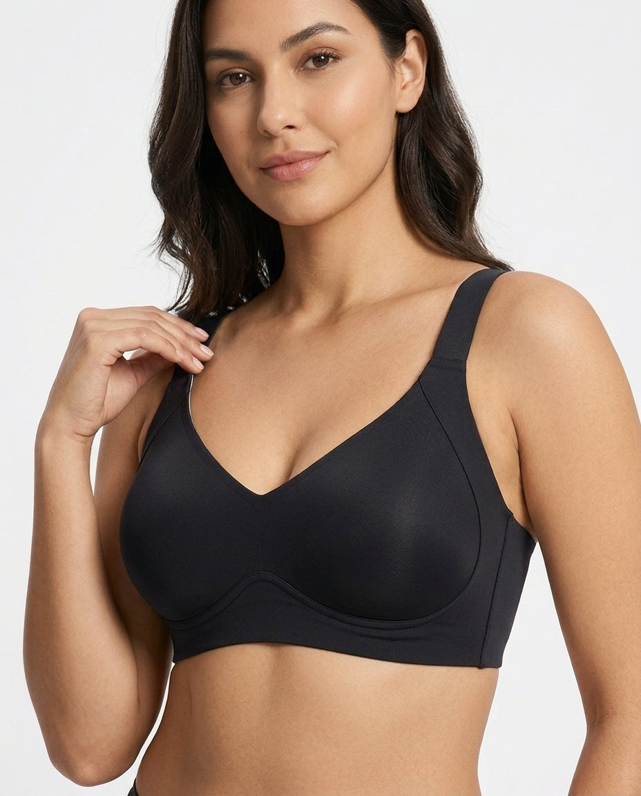 Mabel Wide Strap Wirefree Support Bra Black Strap Support Detail