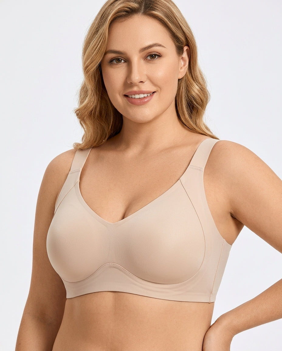 Mabel Wide Strap Wirefree Support Bra Nude Model Front